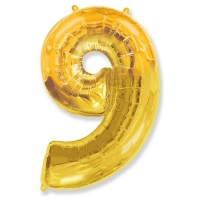 Воздушный шар из фольги, Цифра 9, золотой 40